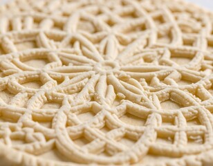 Close Up Of Intricate Cream Colored Abstract Geometric Pattern On A Textured Dough Surface With Soft Natural Lighting