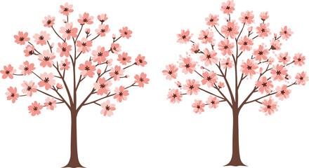 Obraz premium Beautiful Pink Cherry Blossom Trees with Blooming Flowers, Spring Season Illustration for Nature, Garden, and Seasonal Design Projects