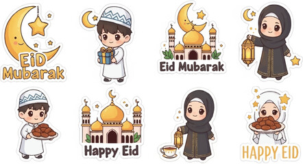 Fototapeta premium eid mubarak cyte chibi elements