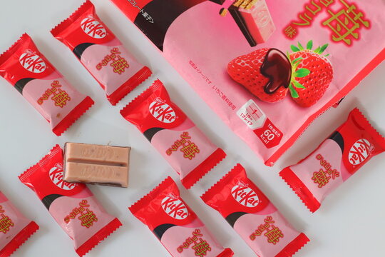 Strawberry KitKat Chocolates Displayed in Tokyo