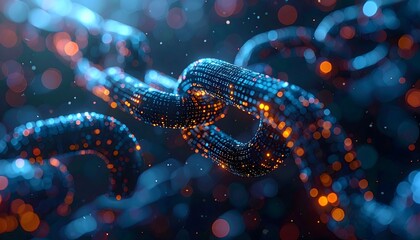 Blockchain Innovation: An abstract visualization of a digital blockchain network, with glowing nodes representing interconnected data points, evoking the concepts of security, decentralization.