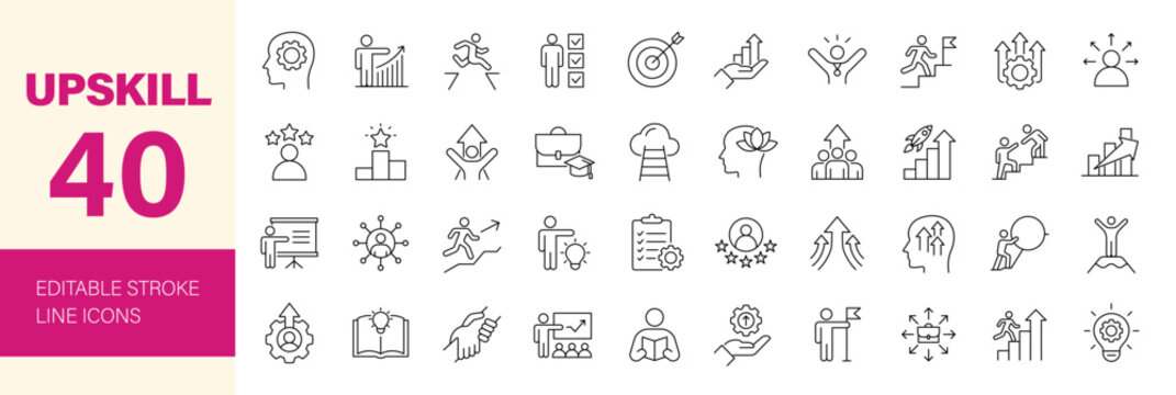 Upskill icon set. Editable line icons. Vector illustration.