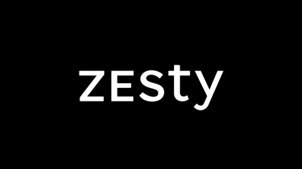 Modern minimalist design featuring the word 'ZESty' in white sans-serif typography on a stark black background, symbolizing energy and freshness.