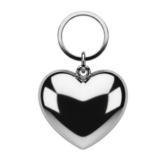 Obraz premium Polished chrome heart-shaped keychain with attached ring isolated on transparent background