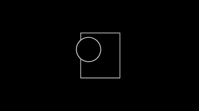 Abstract Geometric Overlapping Circle and Square Outline on Black Background - Minimalist Line Art Design Element