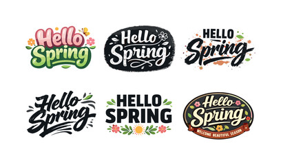 Fototapeta premium Harmonious Lettering Styles. Soft Spring Mood. Set lettering. harmonious lettering variations of the same emblematic concept, each with different artistic