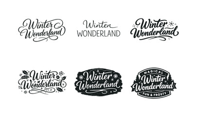 Fototapeta premium Winter Lettering Styles. Winter Aesthetic Quotes. Set lettering. harmonious lettering variations of the same emblematic concept, each with different artistic