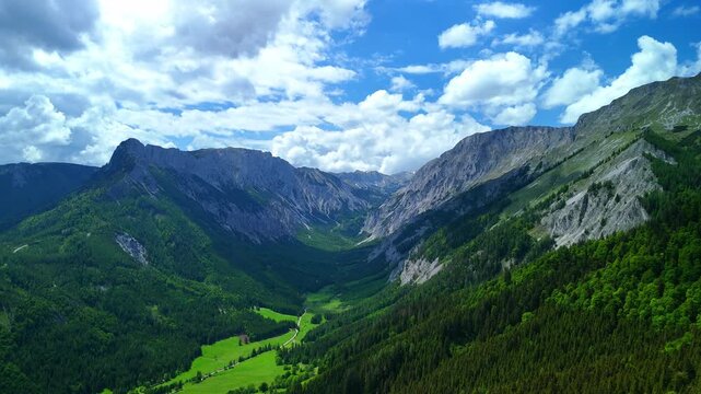 High mountain landscape with green valley and alpine vegetation in Austria
