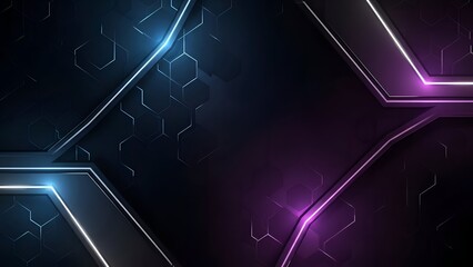 Futuristic Abstract Background with Glowing Blue and Pink Lines on Dark Geometric Panels Tech Theme Wallpaper
