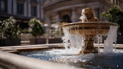 Detailed cleaning process shows a fountain being serviced by a dedicated cleaner, emphasizing algae removal, water quality control, and routine upkeep. cinematic color correction, natural uneven