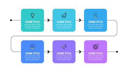 Infographic template. Line with squares and 6 steps