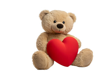 Teddy bear holding heart, isolated on transparent background