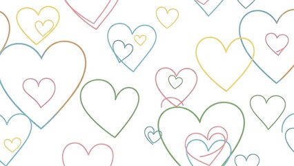 A colorful pattern of sketched hearts creates a gentle and loving background