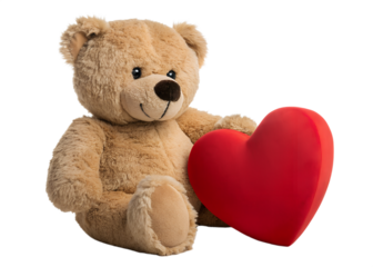 Teddy bear holding heart, isolated on transparent background