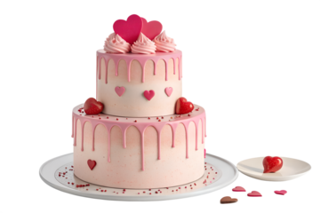 Delightful pink heart cake isolated on transparent background