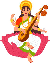 goddess of wisdom saraswati celebrating Happy Vasant Panchami Indian traditional festival 