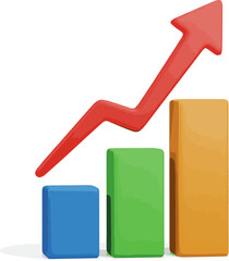 Create a realistic Bar charts and Arrow Statistic icon. 3d rendering vector art with white background.