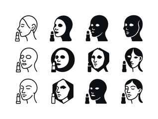 Face Mask Icon Set. Face mask and lip balm set. Icon set. Set Logo of face mask and lip balm set: calm face profile. harmonious logo variations of the same