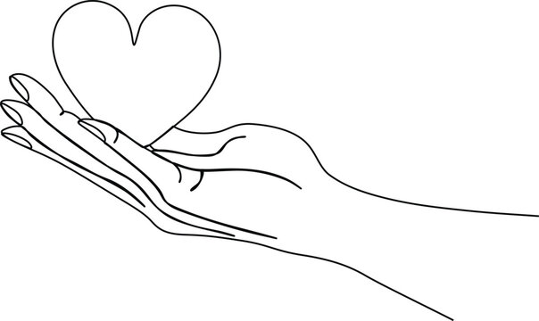 Hands holding heart continuous one line art drawing. Continuous one line drawing of Hand holding a heart vector illustration.