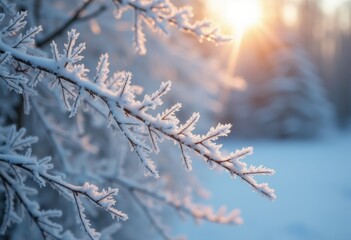 Obraz premium Feathery Frost Coating Delicate Branches Intricate Frozen Designs Surreal Winter Wonderland