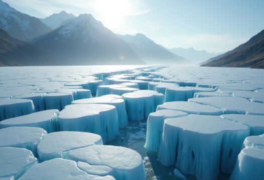 Expansive Piedmont Glacier Merging with Flat Plain Valley in Rolling Albaine Tundra