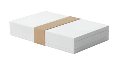 Stack white paper with brown band, isolated on transparent background, side perspective clear HD! 3D