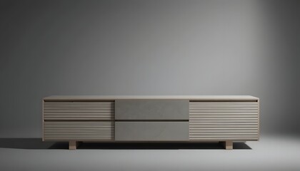 Modern minimalist wooden TV stand with drawers and cabinets