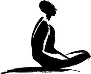 Silhouette of person meditating in cross-legged pose sketch