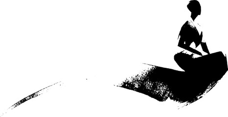 Silhouette of a female in meditative pose on a hilltop