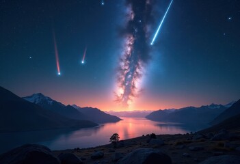 Stellar Meteor Shower Light Streaks Across Cosmic Night Sky Brilliant Stars