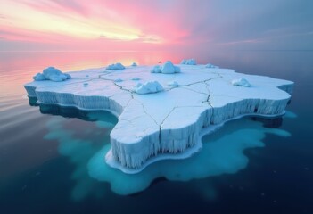 Transformative Oceanic Ice Plateau Floating Structure Captured at Daybreak in Surreal Aerial Magnificence