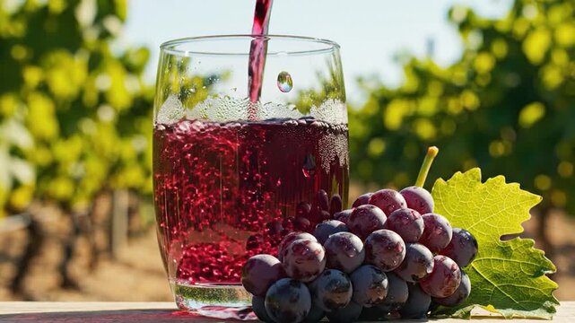 Refreshing Grape Juice in Vineyard Setting - A Taste of Summer.