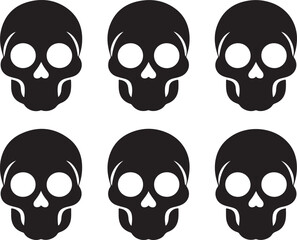 set of black skulls on white background