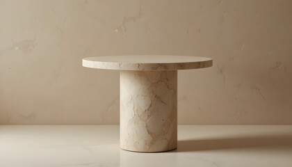Elegant marble table in modern minimalist beige interior setting