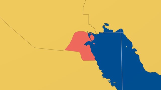Kuwait on Globe. Animated zoom into the country in Ocean Blue Golden Yellow color palette. Kuwait logo animation. Map with meridians, parallels. Amazing video.
