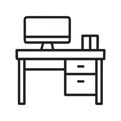 Office desk with computer workstation and drawers for study or work from home concept vector icon art
