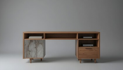 Modern wooden desk with marble panel and storage