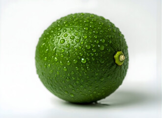 Fresh green lime with water droplets on its surface  citrus fruit