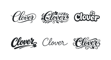 Clover Lettering Variations. Hand-Drawn Clover. Set lettering. harmonious lettering variations of the same emblematic concept, each with different artistic