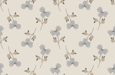 Gentle botanical floral soft neutral tones seamless pattern with hand drawn berry and leaf design.