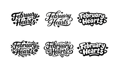 Fototapeta premium Creative February Hearts. February hearts. Set lettering. harmonious lettering variations of the same emblematic concept, each with different