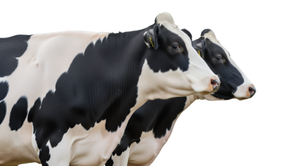 Black and White Cow in Profile with Tag, Standing Left, High Contrast Close-up, Detailed Illustration