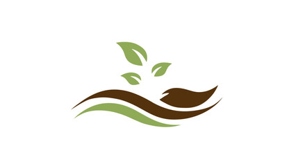 Stylized nature-themed logo. Features three leaves above a series of flowing lines, in shades of green and brown