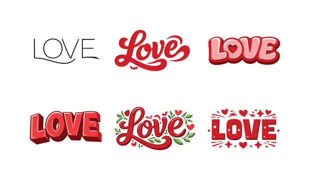 Creative Love Logo Grid. Love-inspired logo type. Set lettering. harmonious lettering variations of the same emblematic concept, each with different artistic