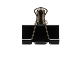 A solitary black binder clip against a white background. isolated on transparent background