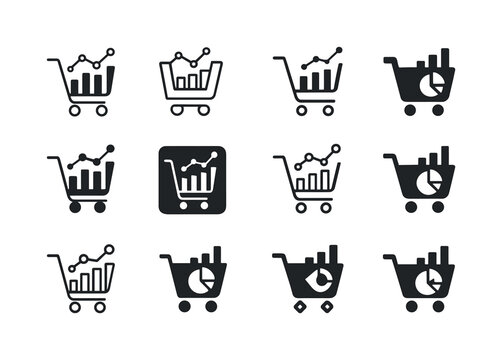 Efficient Retail Icons. Retail supply chain efficiency and cost management. Icon set. Set Logo of retail supply chain efficiency and cost management: shopping