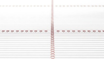 Red hearts aligned on lined paper creating a decorative and patterned design