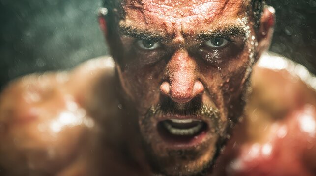 Intense workout session in gym showing a sweaty man focused on fitness and strength training while preparing for a competition