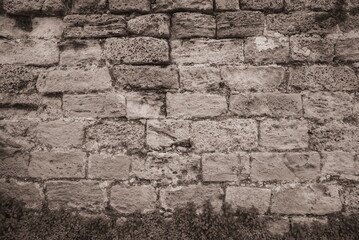 Brick Wall Rough Texture. Weathered Surface Frontview Gray
