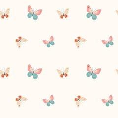Seamless pattern with cute butterflies. Springtime and summer pattern. Flat butterflies background.